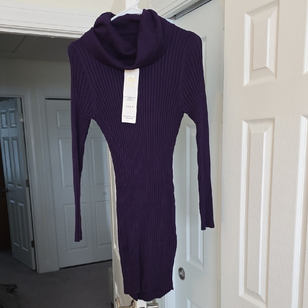 Women's Purple Turtleneck Sweater Dress